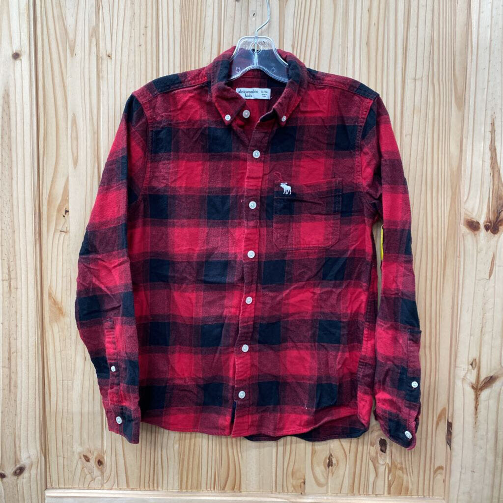 BOYS ABERCROMBIE KIDS RED/NLK PLAID SHIRT 13/14