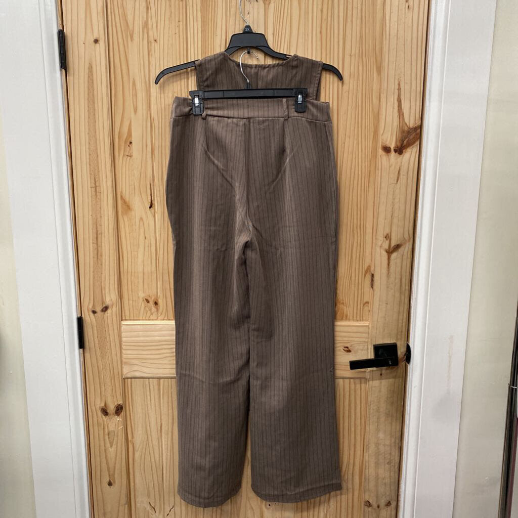 WOMENS FASHIONOVA 2PC SET DK TAUPE PINSTRIPE XL NWT