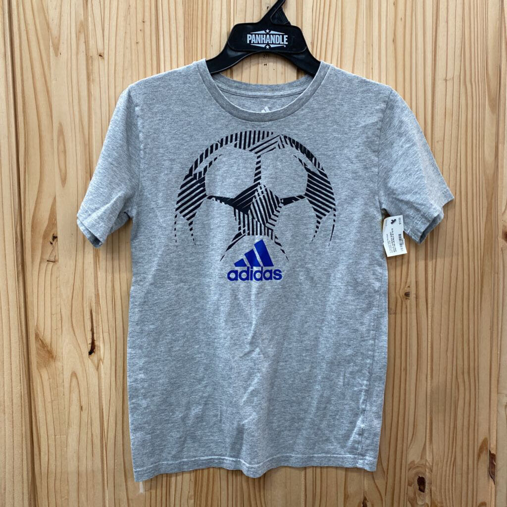 BOYS ADIDAS SHIRT GREY/BLUE/BLK M 10/12