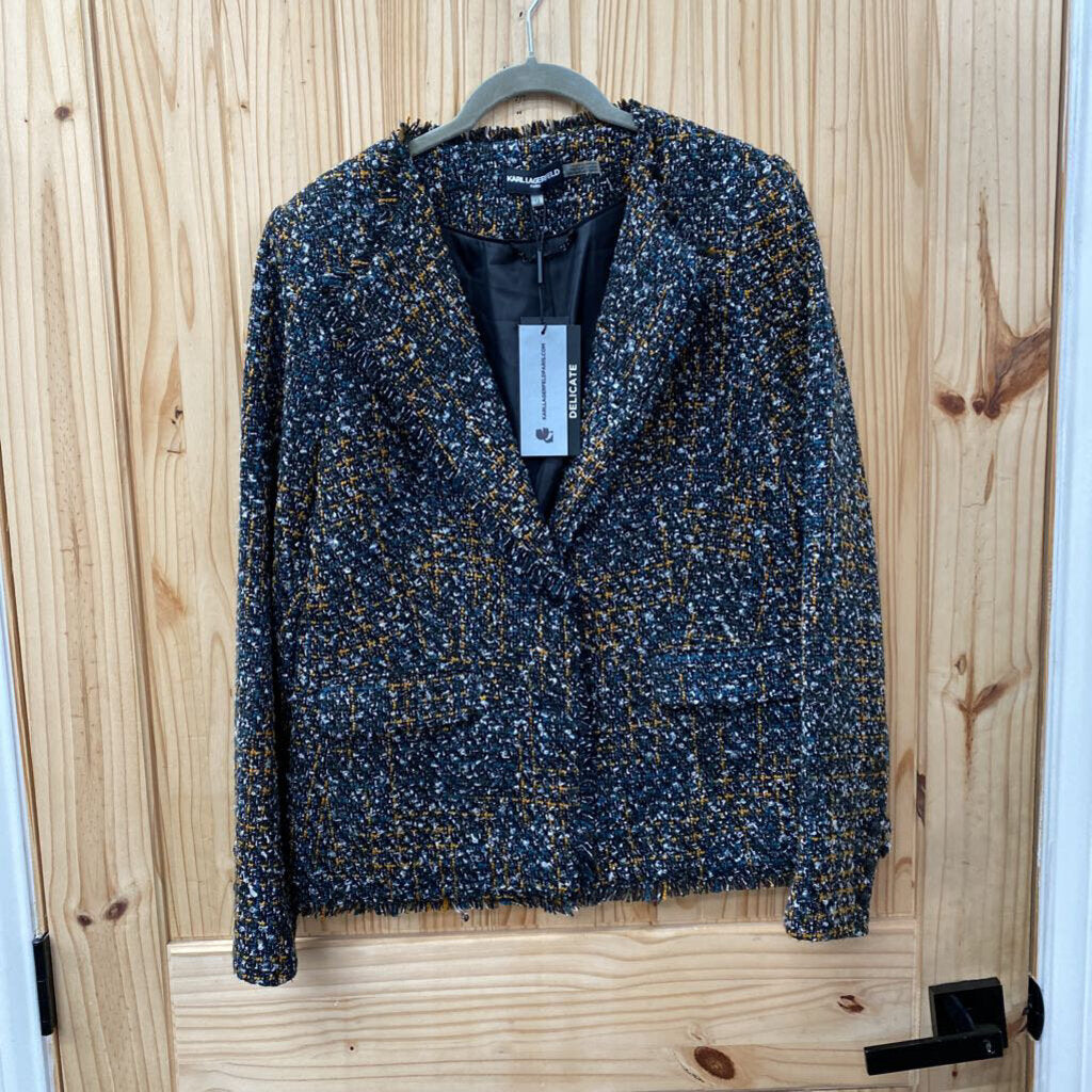 WOMENS KARL LAGERFELD CASUAL BLAZER BLK/DK GREEN/ORANGE 12 NWT