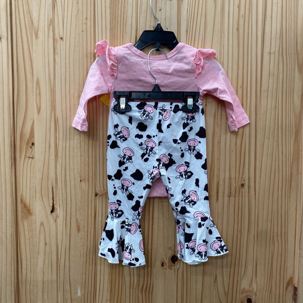 GIRLS HOLY COW IM CUTE 2PC SET PINK/BLK/WHITE 0/3M
