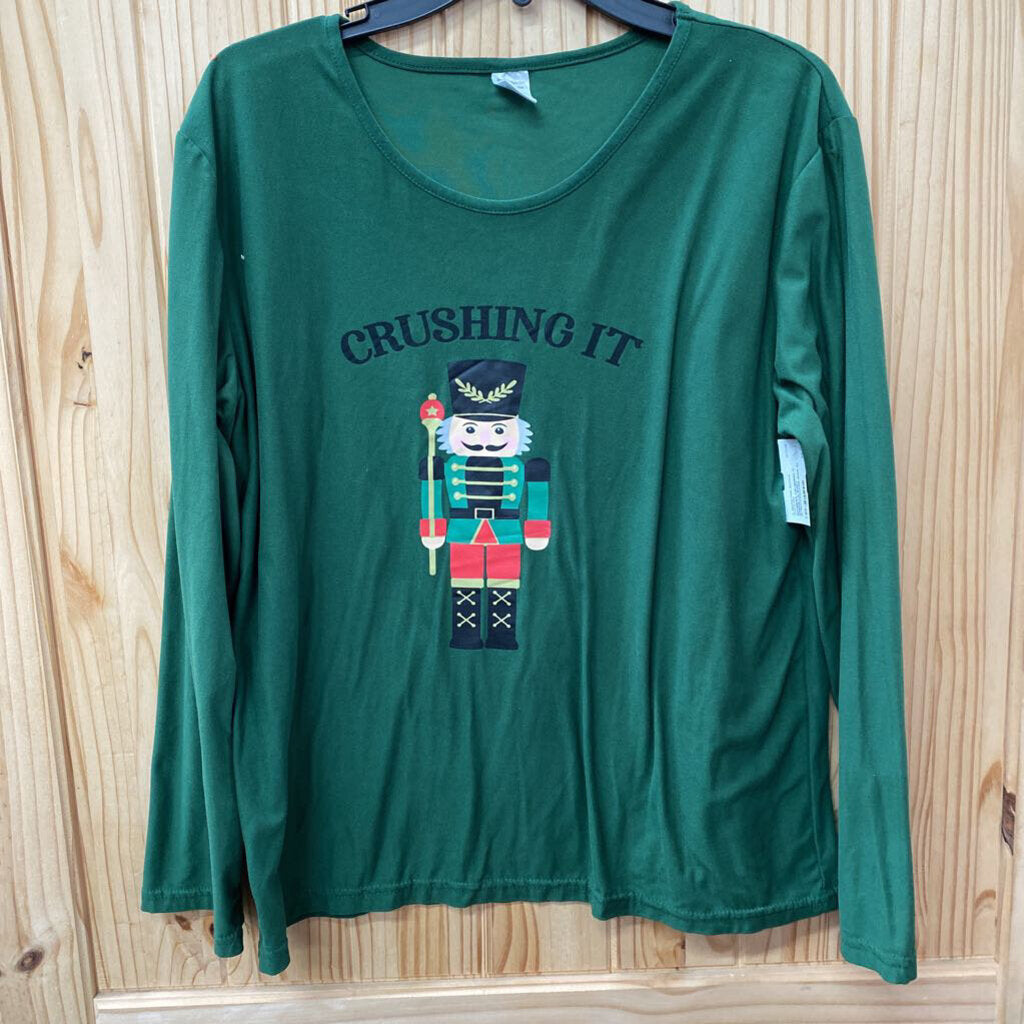 WOMENS CRUSHING IT GREEN LS SHIRT W/NUTCRACKER MAN XL
