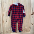 BOYS SEVEN FLEECE ROMPER RED/BLK 18M