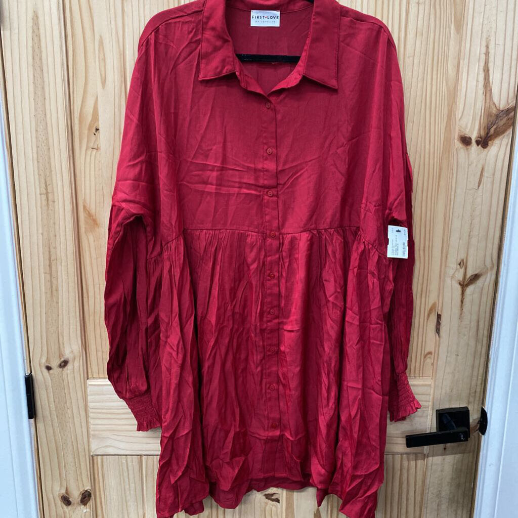 WOMENS FIRST LOVE LS RED DRESS 2X