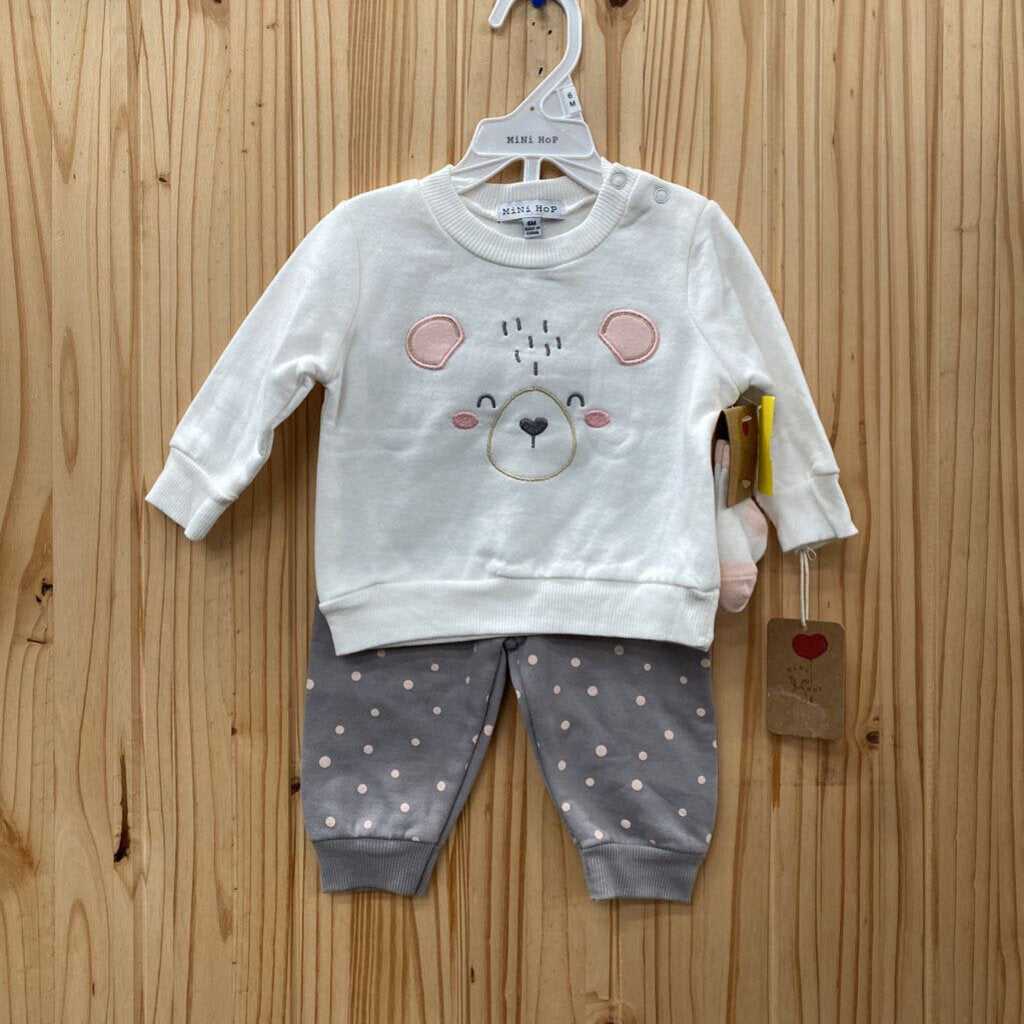 GIRLS MINI HOP 2PC SET WHITE/GREY 6M NWT