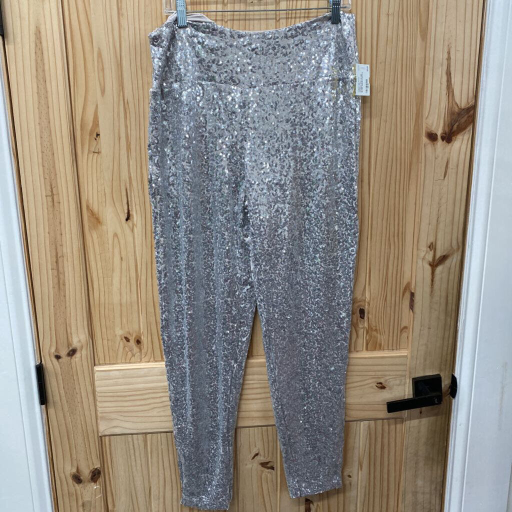WOMENS TIPSY ELVES SILVER SEQUIN PANTS 1X