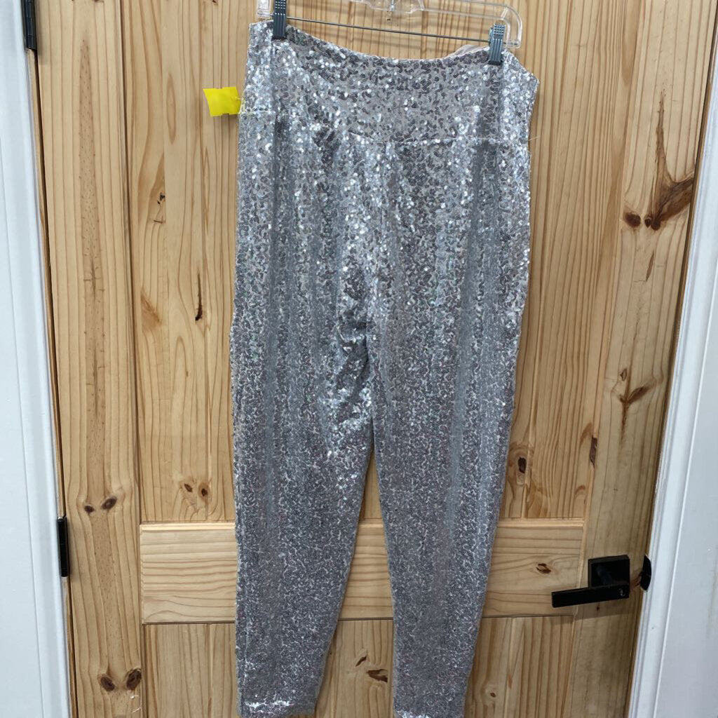 WOMENS TIPSY ELVES SILVER SEQUIN PANTS 1X