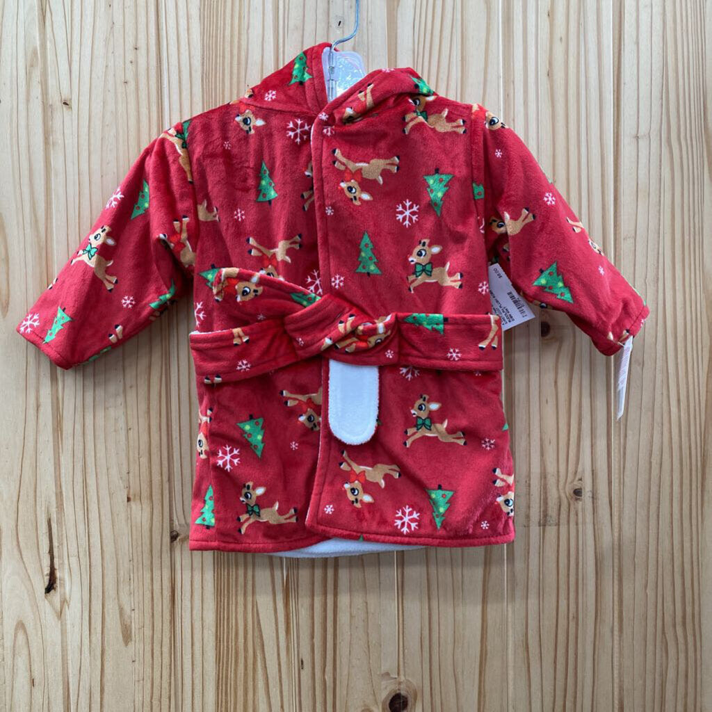 RUDOLPH PLUSH ROBE RED 0/9M NWT