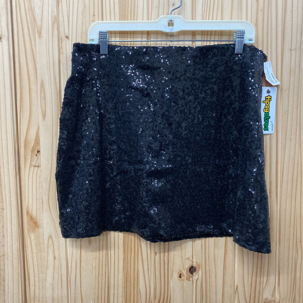 WOMENS TIPSY ELVES BLK SEQUIN SKIRT XL NWT