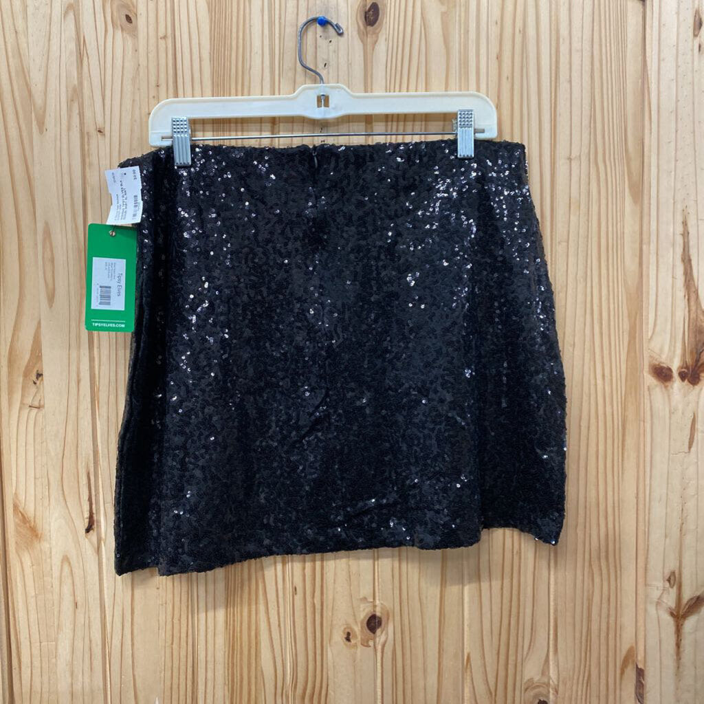 WOMENS TIPSY ELVES BLK SEQUIN SKIRT XL NWT