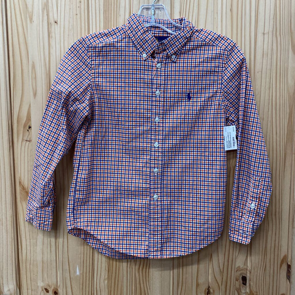 BOYS RALPH LAUREN LS PLAID SHIRT ORANGE/WHITE/BLUE S 8