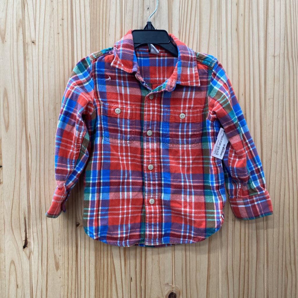 BOYS BABY GAP FLANNEL PLAID SHIRT RED/BLUE/GREEN 3T