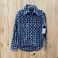 BOYS RUSTLER LS PLAID SNAP UP SHIRT BLUE/GREEN/TAUPE S 8