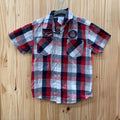 BOYS TOUGHSKINS PLAID BUTTON UP SHIRT RED/WHITE/NAVY BLUE M 5/6