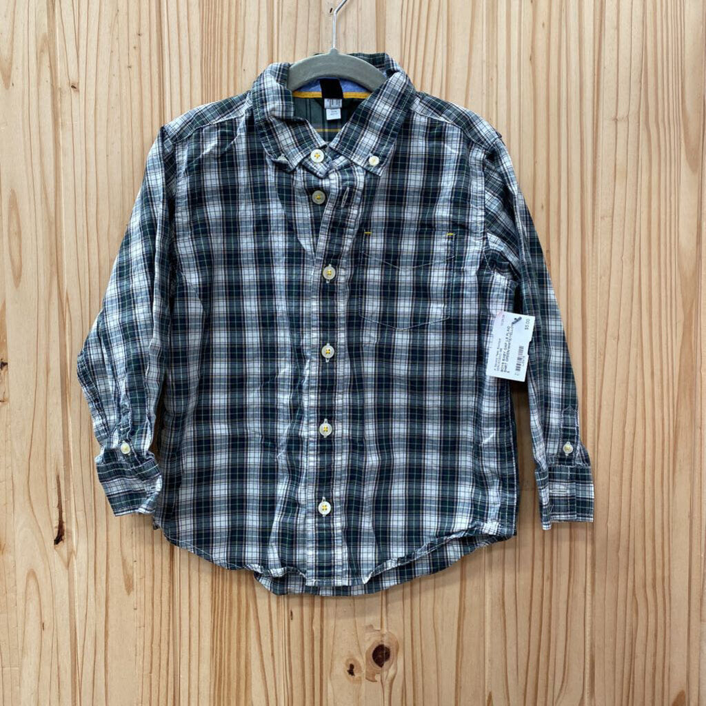 BOYS BABY GAP LS PLAID SHIRT GREEN/WHITE/YELLOW 5