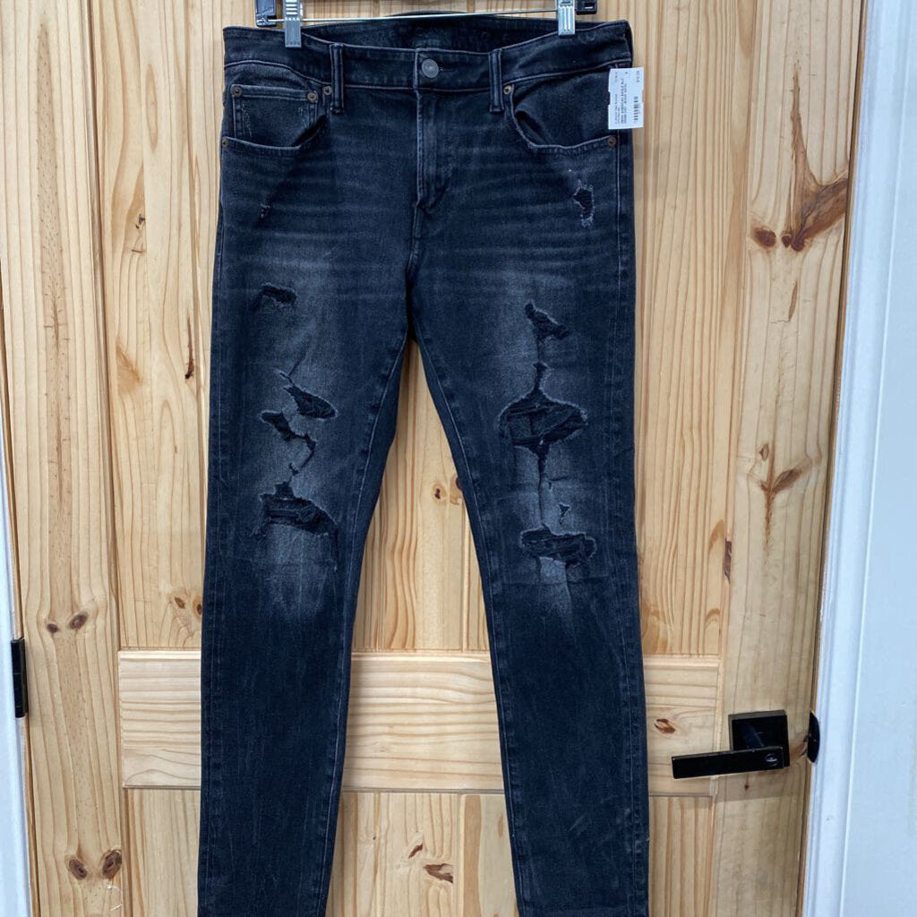 MENS AMERICAN EAGLE BLK DENIM DIST. JEANS 34X32