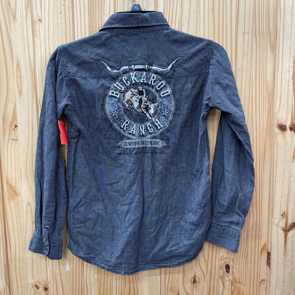 BOYS COWBOY HARDWARE LS SNAP UP SHIRT BLK/WHITE L 10