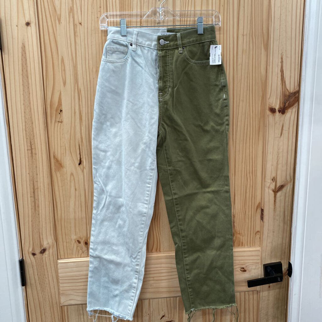 WOMENS PACSUN WHITE/OLIVE GREEN JEANS 25
