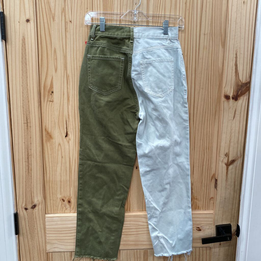 WOMENS PACSUN WHITE/OLIVE GREEN JEANS 25