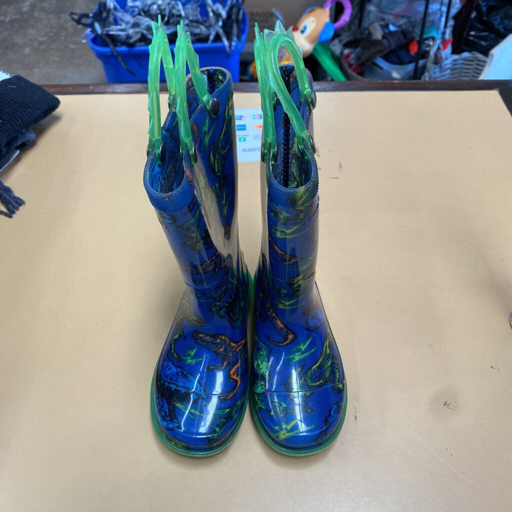 BOYS WESTERN CHIEF RAIN BOOTS GREEN/BLUE W/DINOS 6