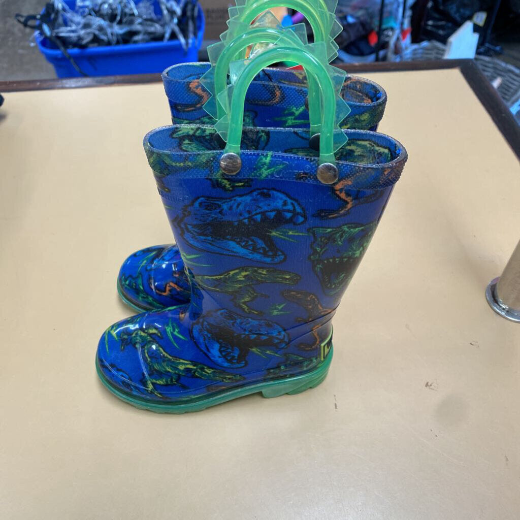 BOYS WESTERN CHIEF RAIN BOOTS GREEN/BLUE W/DINOS 6