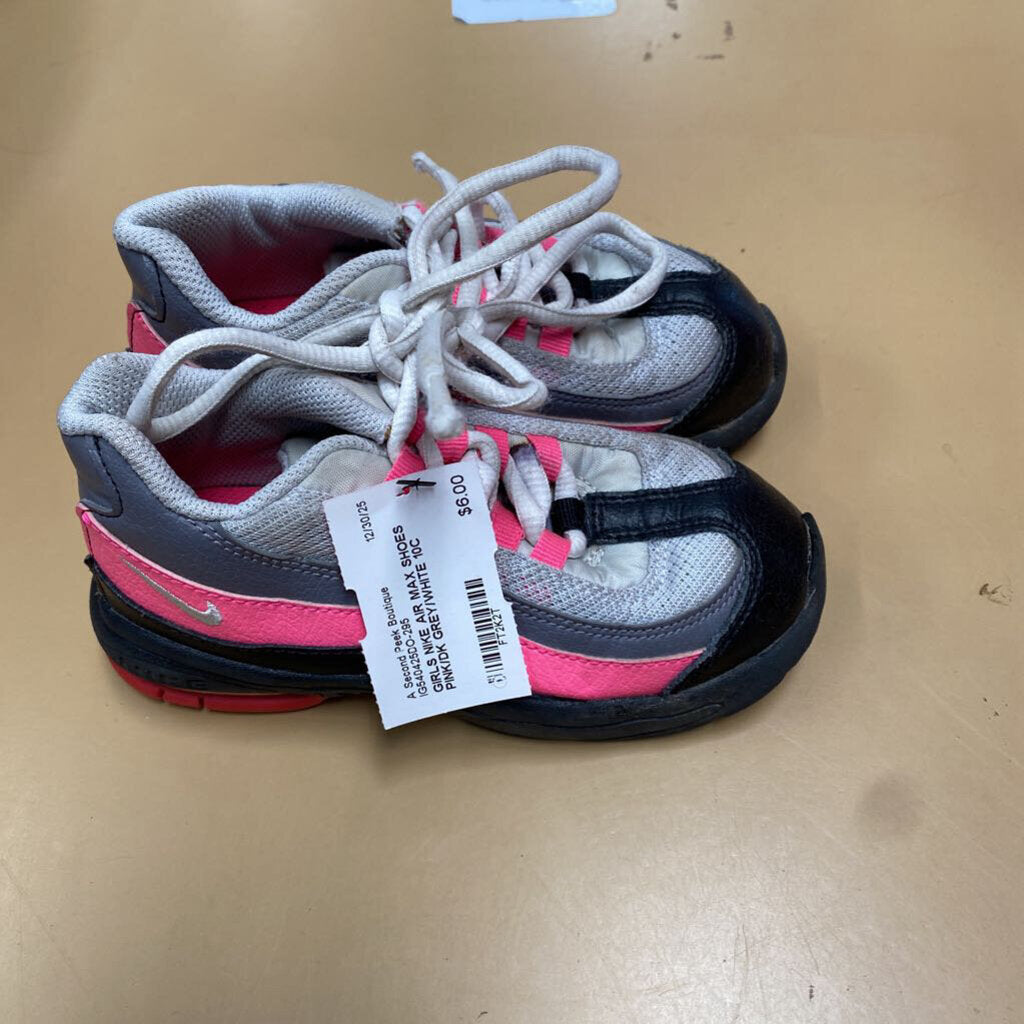 GIRLS NIKE AIR MAX SHOES PINK/DK GREY/WHITE 10C