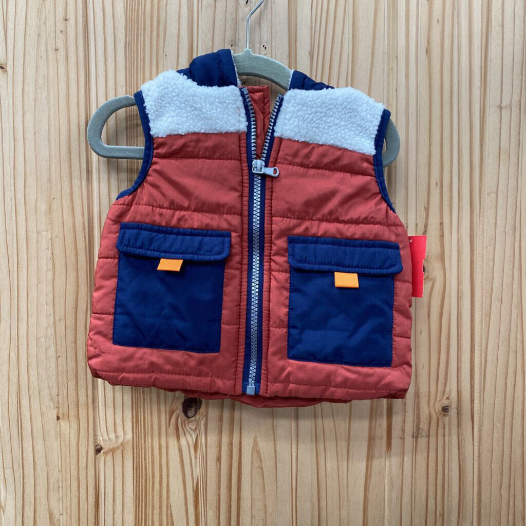 BOYS BEARPAWS VEST ORANGE/NAVY BLUE 2T