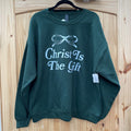 WOMENS CHRIST IS THE GIFT DK GREEN/WHITE SWEATSHIRT XL
