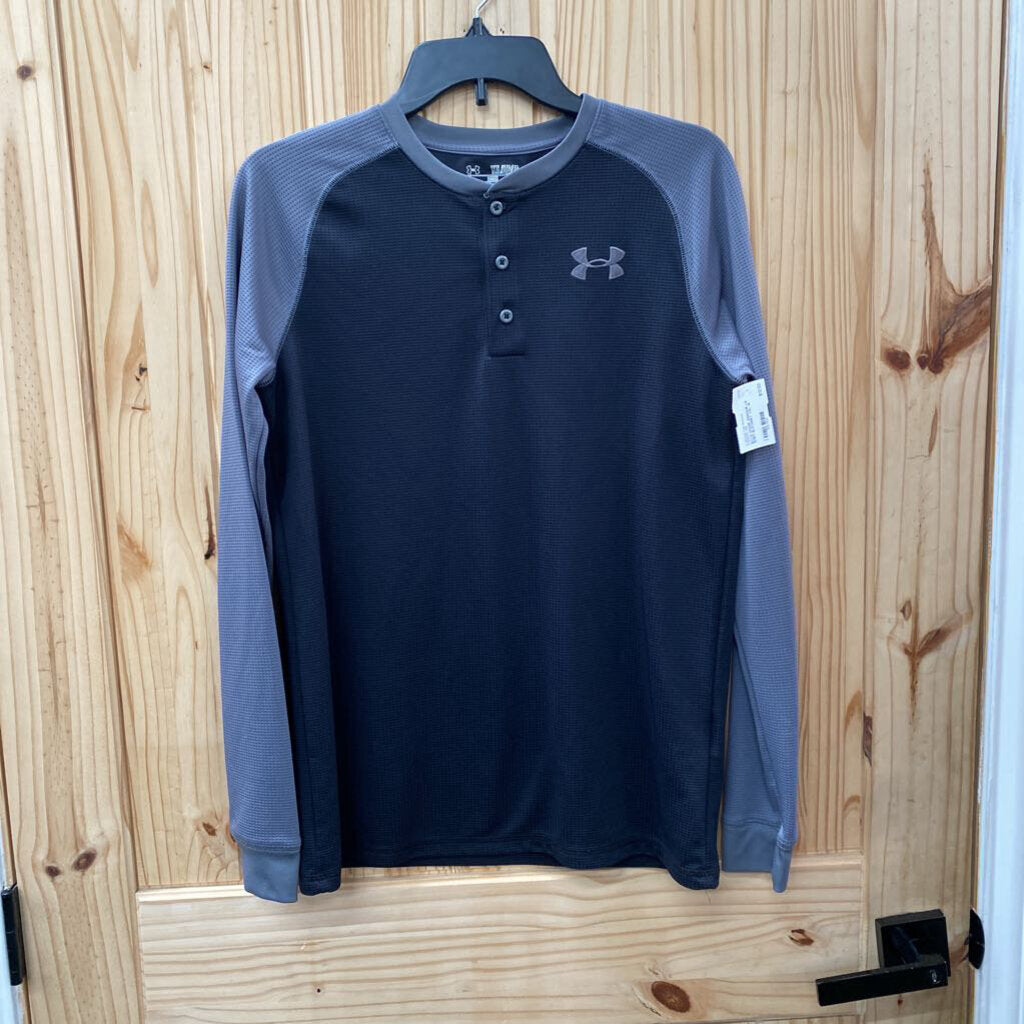 BOYS UNDER ARMOUR LS SHIRT BLK/GREY YXL 14