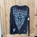 MENS AMERICAN FIGHTER LS DK GREY/AQUA SHIRT S
