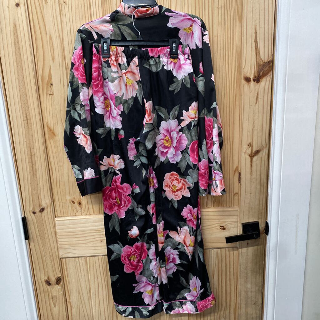 WOMENS VICTORIA SECRET 2PC PAJAMA SET BLK FLORAL XS