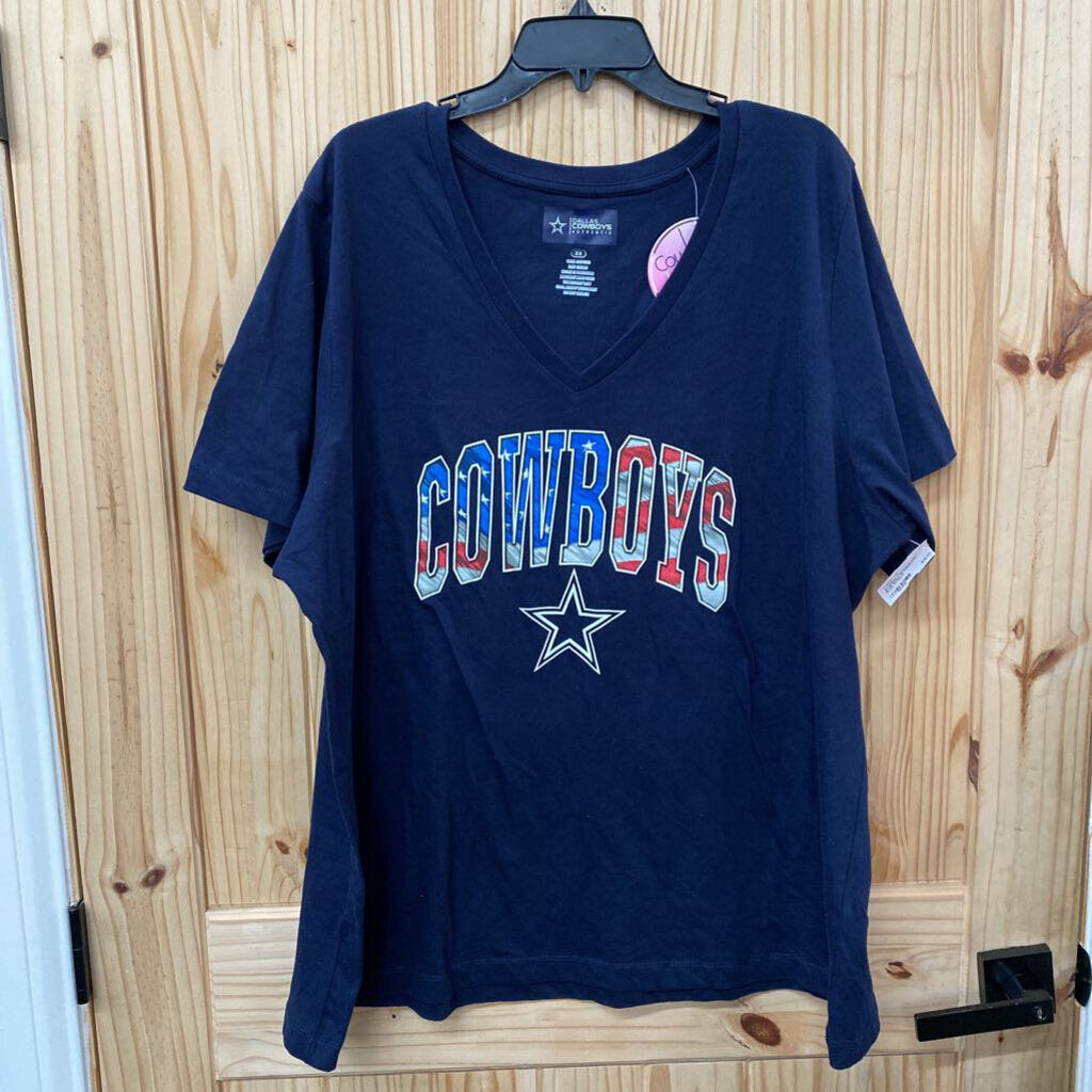 WOMENS COWBOYS NAVY BLUE SHIRT W/AMERICAN FLAG 3X NWT
