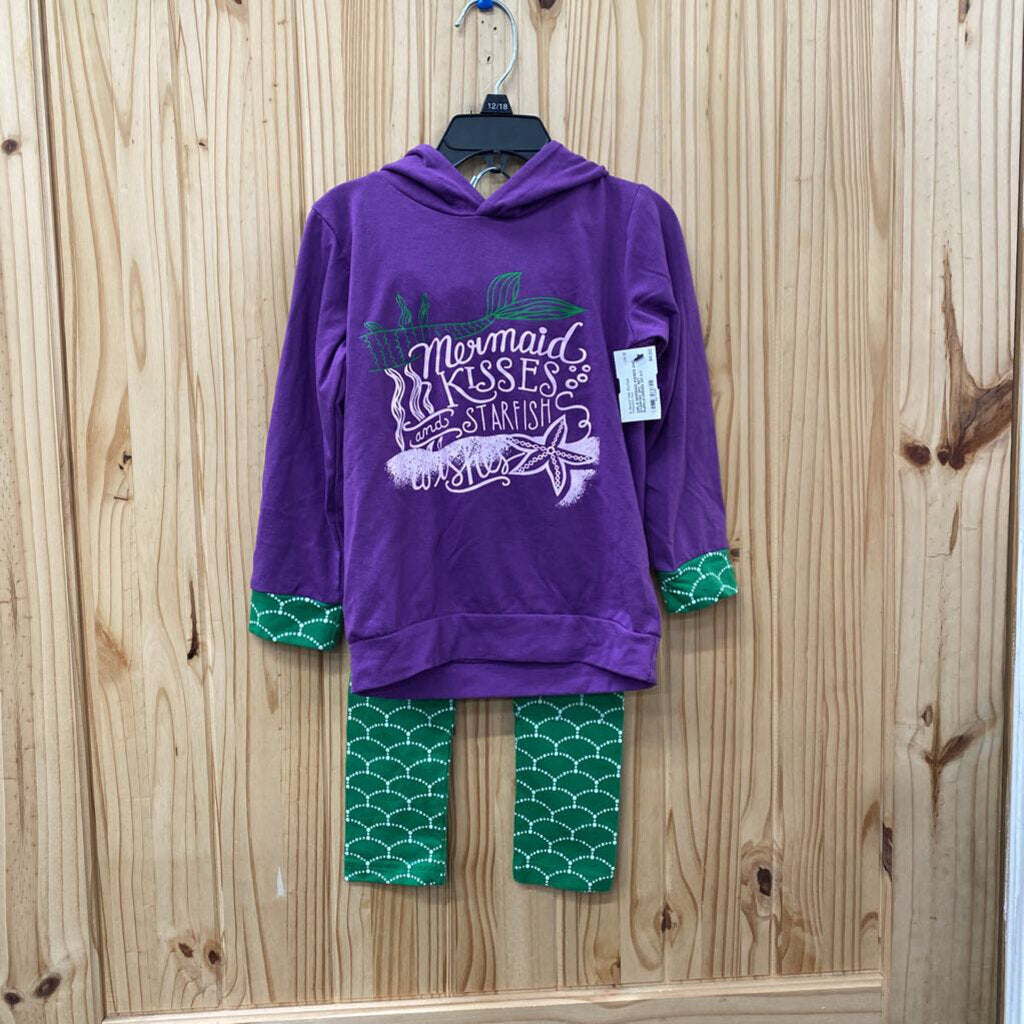 GIRLS MERMAID KISSES AND STARFISH 2PC SET PURPLE/GREEN 120 5/7