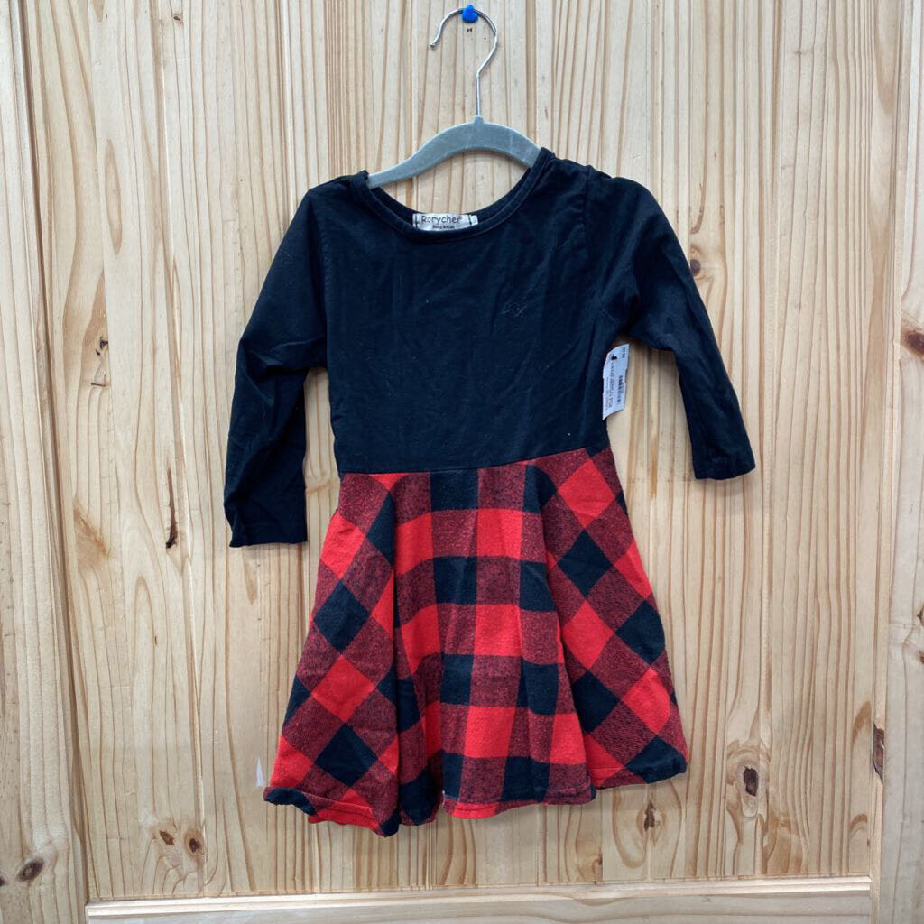 GIRLS RORYCHEN RED/BLK PLAID LS DRESS 120 5/7