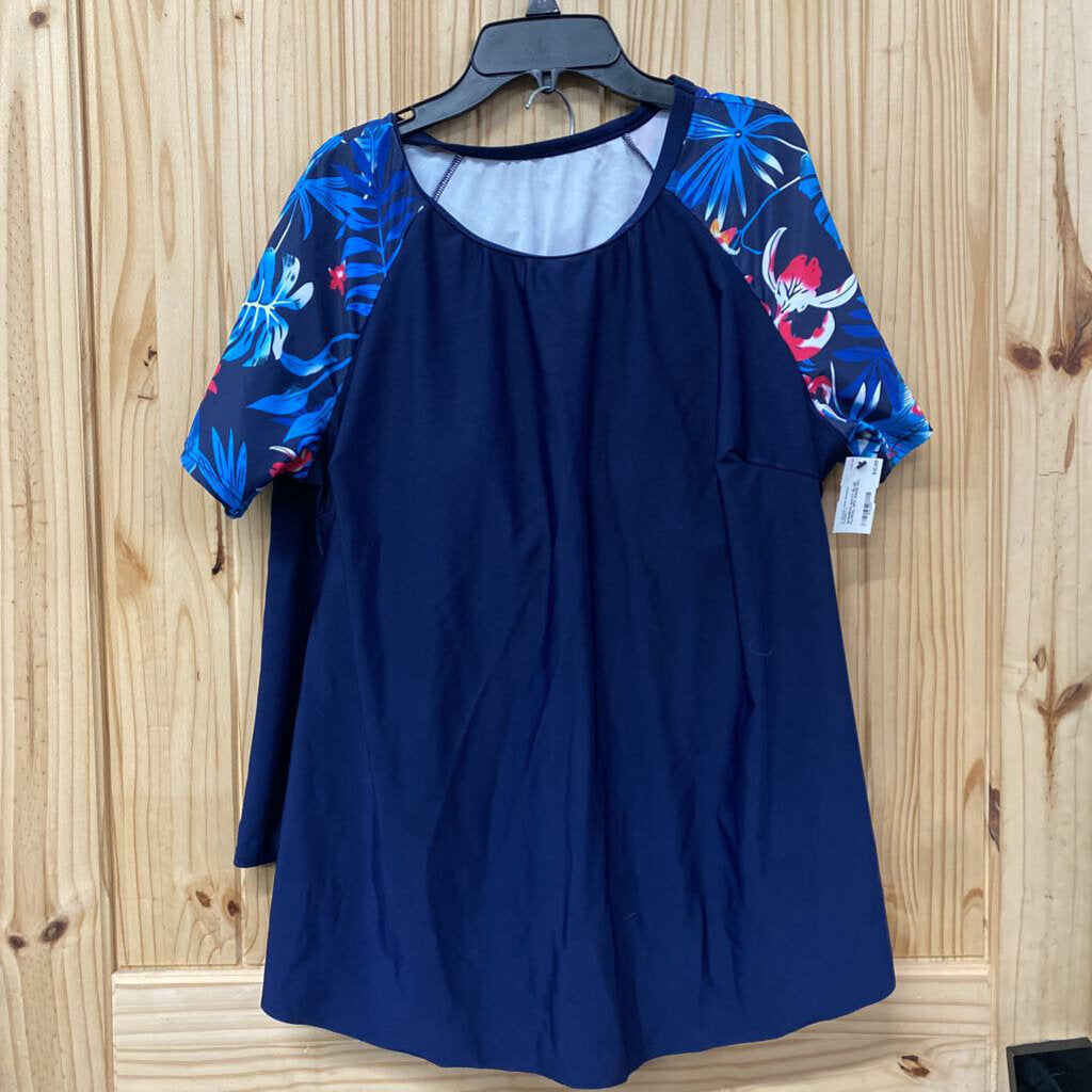 WOMENS NAVY BLUE FLORAL 2PC SWIM 3XL