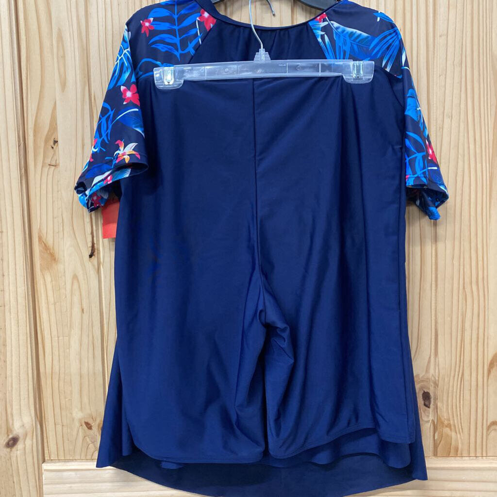 WOMENS NAVY BLUE FLORAL 2PC SWIM 3XL
