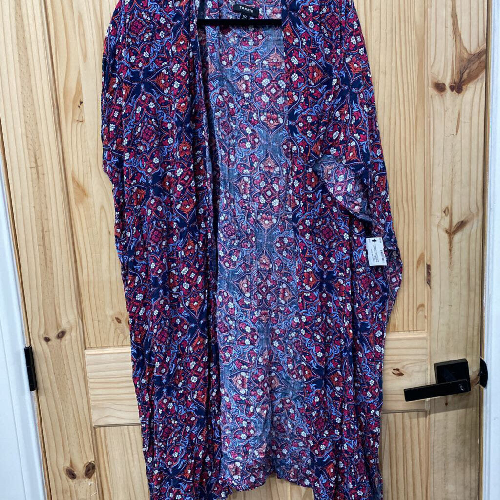 WOMENS TORRID NAVY BLUE FLORAL CARDIGAN 1/2X