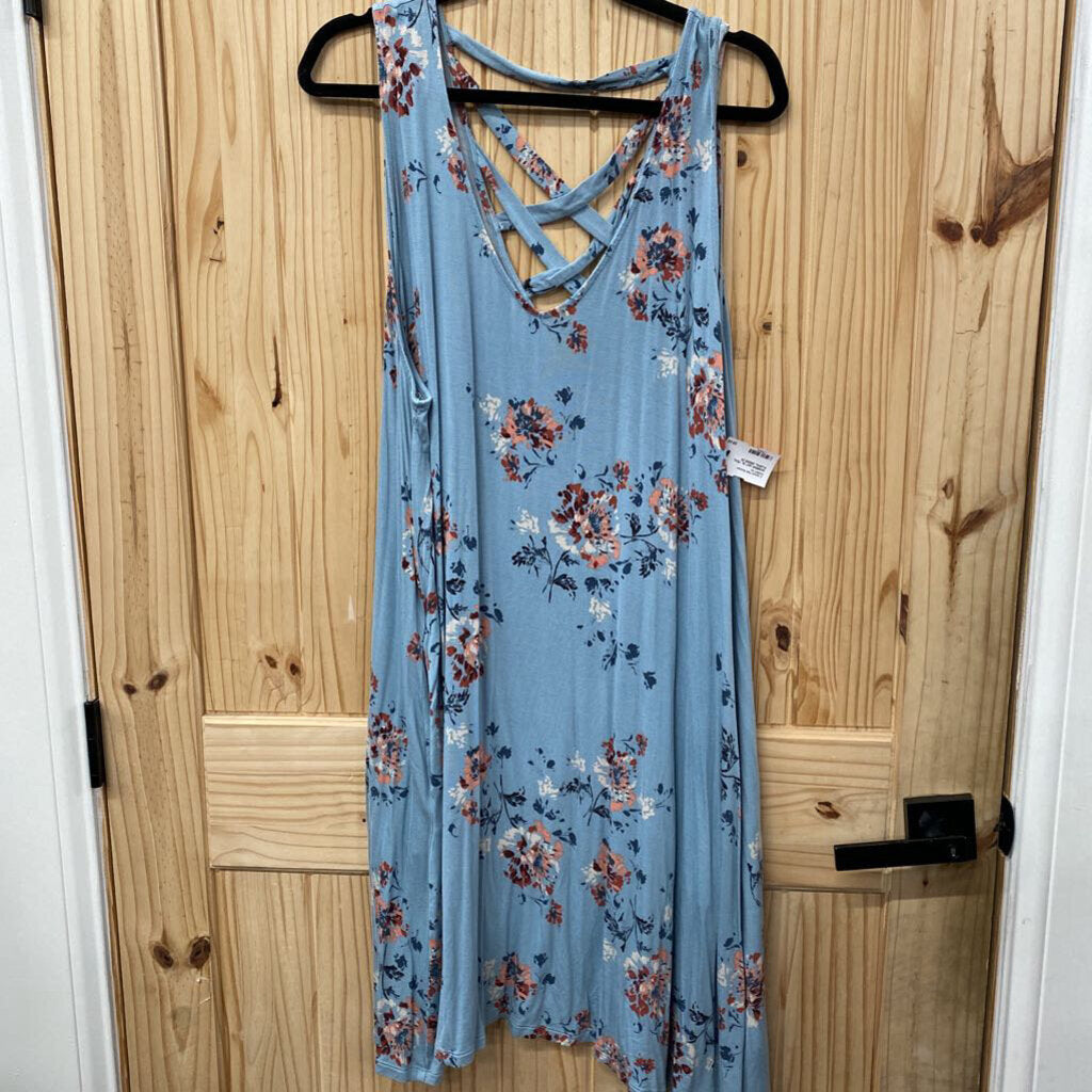 WOMENS 24/7 SL TEAL FLORAL DRESS 2X