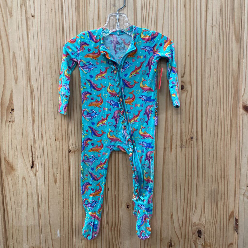 GIRLS LISA FRANK TURQUOISE SLEEPER W/DOLPHINS 0/3M