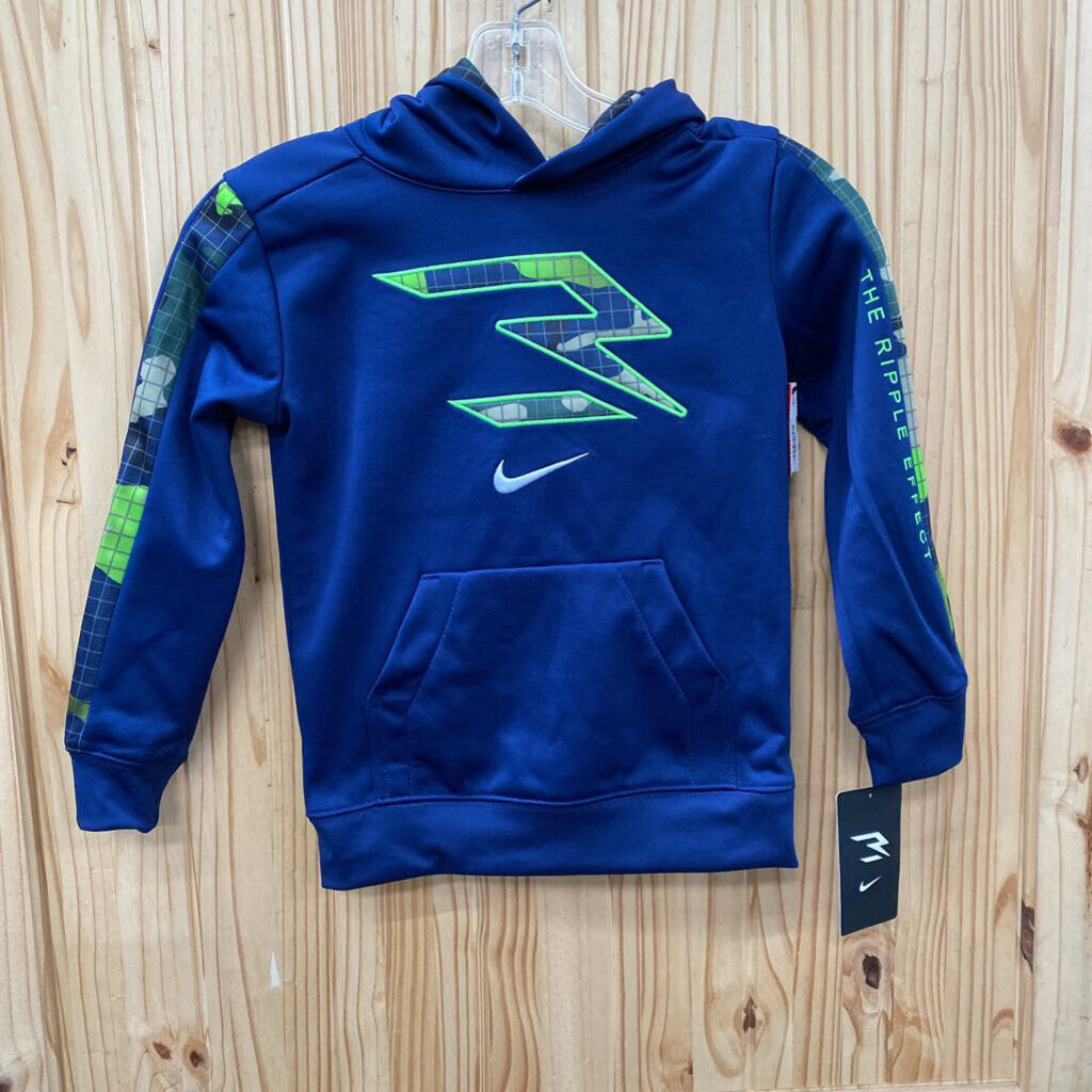 BOYS NIKE 3 NAVY BLUE/LIME GREEN/CAMOHOODIE 6 NWT