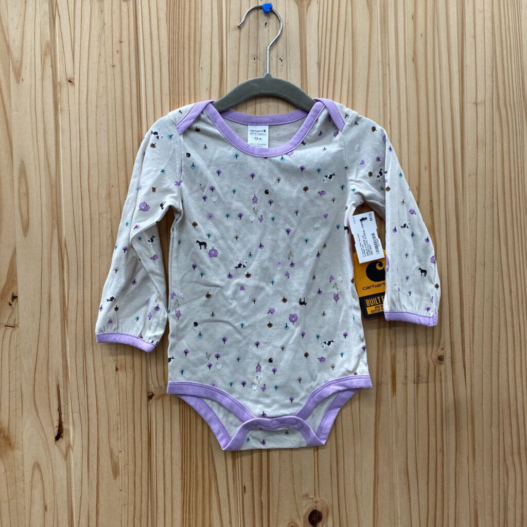 GIRLS CARTE LS IVORY/LILAC FLORAL ONESIE 12M NWT