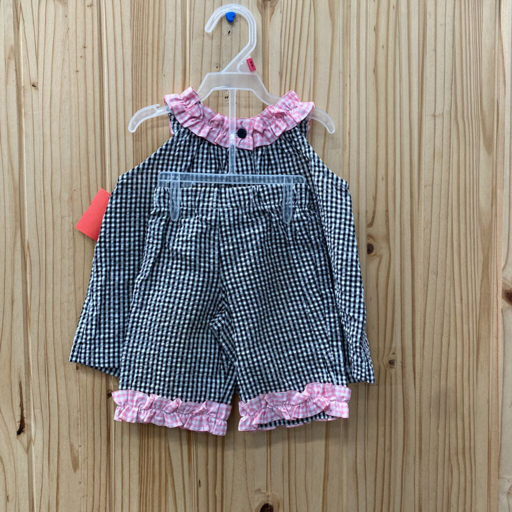 GIRLS RARE EDITIONS 2PC SET BLK/WHITE/PINK W/CUPCAKES 6/9M