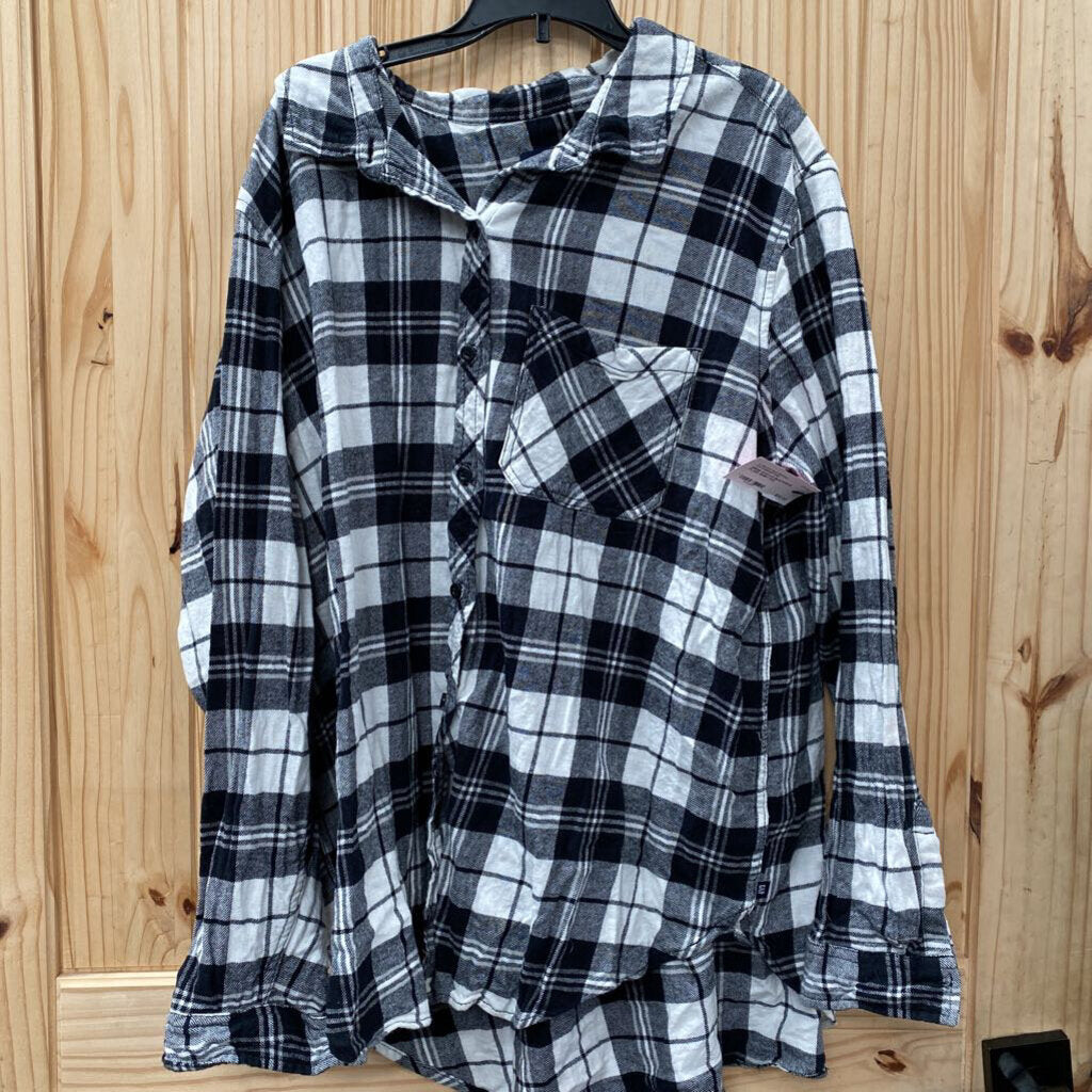 MENS GAP LS BLK/WHITE PLAID SHIRT XXL
