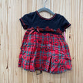 GIRLS BONNIE BABY RED/BLK PLAID DRESS W/POODLE DOGS 18M