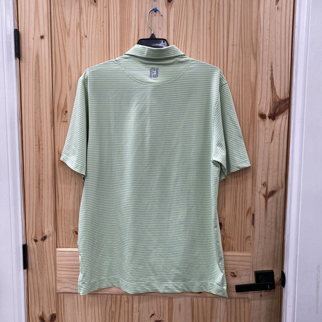 FJ GOLF POLO LT GREEN/GREY STRIPE MENS L