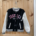 GIRLS JUSTICE VARSITY JACKET BLK/WHITE/PINK 16/18