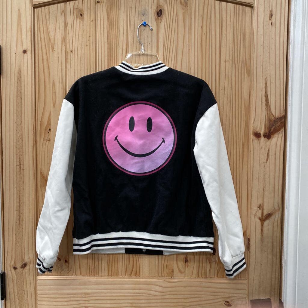 GIRLS JUSTICE VARSITY JACKET BLK/WHITE/PINK 16/18