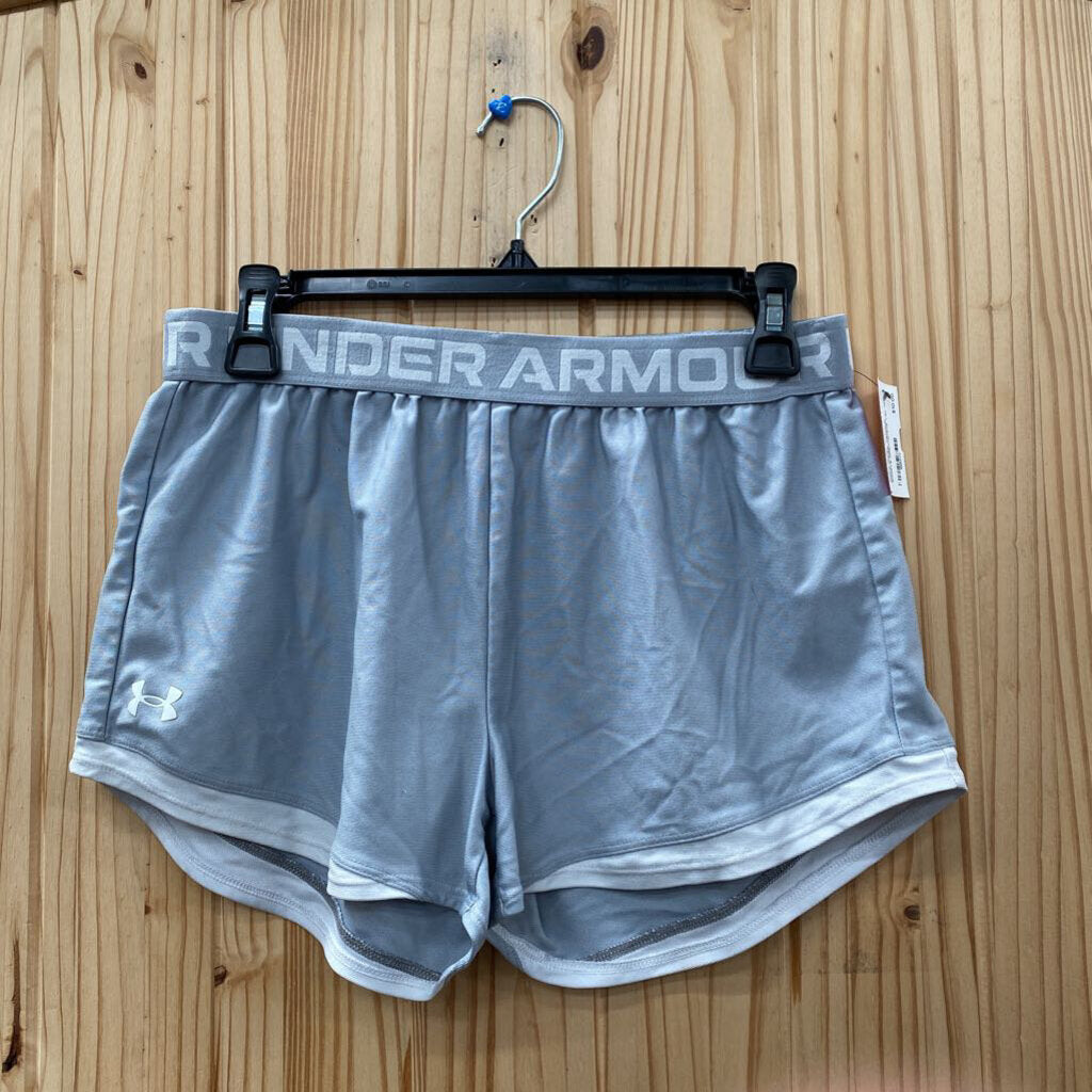 GIRLS UNDER ARMOUR SHORTS GREY/WHITE YXL 14