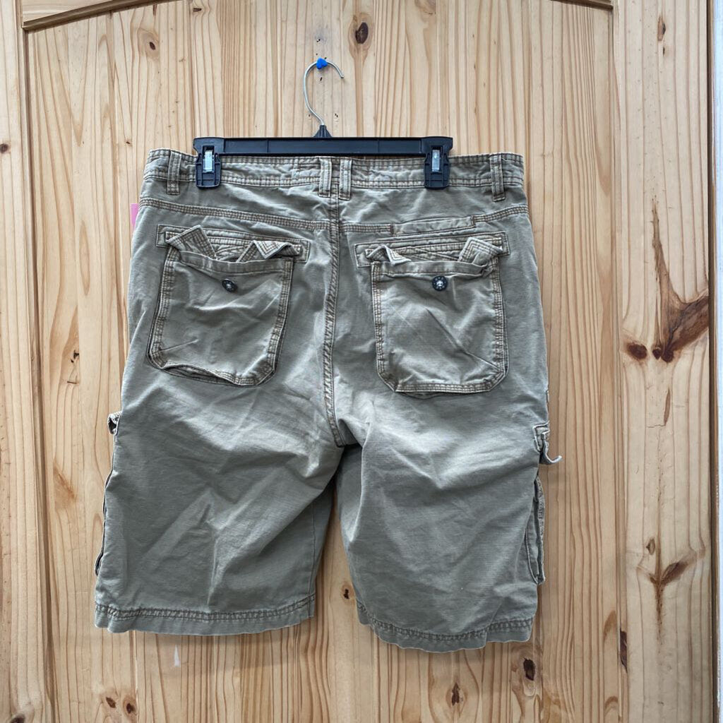 MENS BKE OLIVE GREEN CARGO SHORTS 34