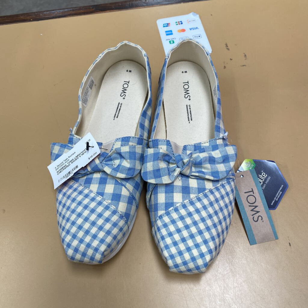 WOMENS TOMS LINEN/WHITE CHECKERED SHOES 9 NEW